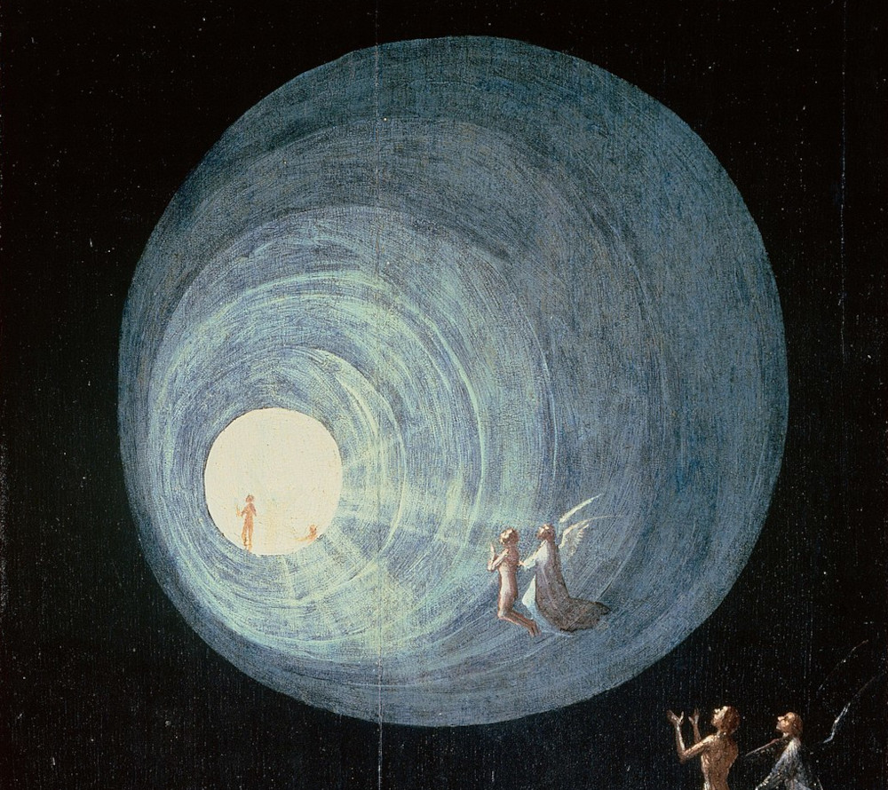 Gemälde von Hieronymus Bosch: Aufstieg der Seligen(1505 bis 1515): Bildausschnitt eines Tunnels